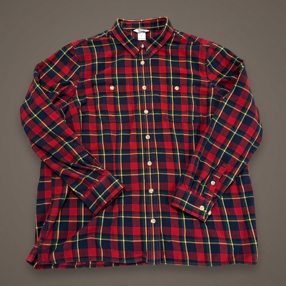 Duluth Trading Co Womens XL Shirt Plaid Red Green Button Up Long Sleeve